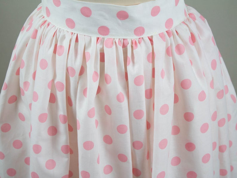 Size M Fifties Skirt Flared Skirt White Pink Polka Dot Vintage Original Fabric 50s Style Skirt 1950/'s Flared Skirt Polka dot Skirt