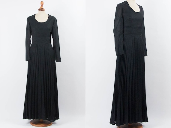 70s Maxi Dress, Black Maxi Dress, Seventies Vinta… - image 1