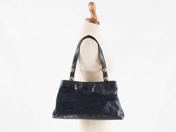 70s Blue Handbag Leather Vintage Handbag Wide Blue Bag Made -  UK