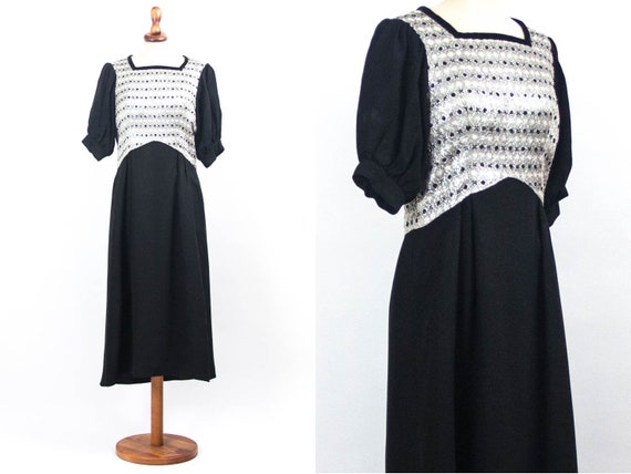 40s Silver Dress, Vintage Late 40s, Black Silver C