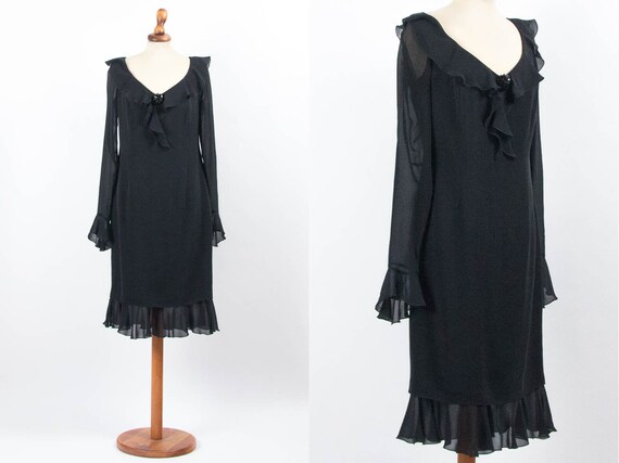 Escada Vintage Dress, 90s Black Dress, Elegant Bla