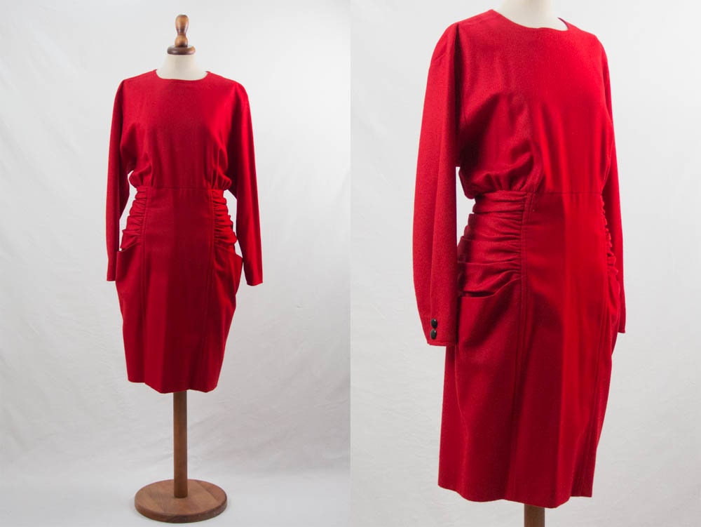 1980's dress vintage red sheath shape frill dress long | Etsy