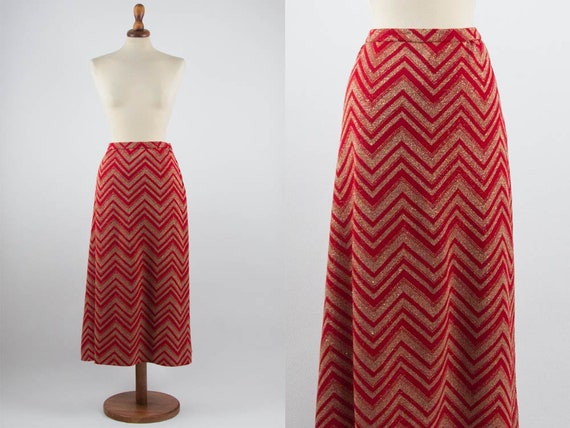 70s Vintage Skirt, Red Gold Color, Maxi Skirt, Se… - image 1