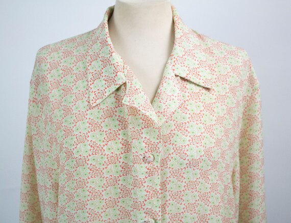 70s Vintage Blouse, Viscose Floral Shirt, Long Sl… - image 3