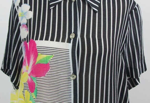 Camicia anni '80, Blusa Vintage, Righe Floreali, … - image 5