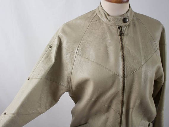 80s Leather Jacket, bomber jacket, beige bomber, 8