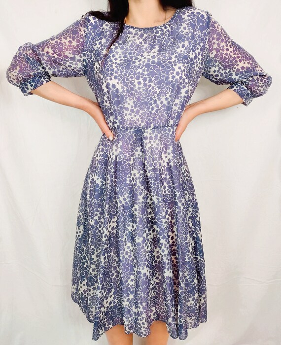 Vintage 70s floral dress / lilac purple flowers d… - image 9