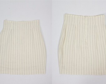 Vintage Pencil Skirt, 1990s Vintage, Linen Acetate, Beige, Pinstrupe Fabric, 90s Vintage, 1990s, Office Style, Size Small