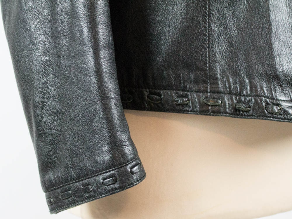 80s Vintage Jacket, Leather Black Jacket, Genuine Leather