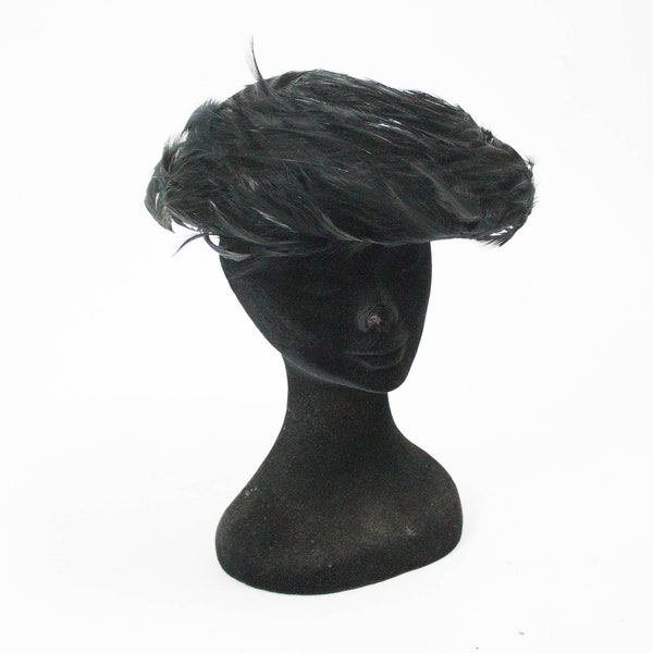 Berretto Vintage, Nero 40s 50s Cappello, Quaranta Vintage, Berretto di Piume, Uk Vintage, Cappello Cerimonia, Pin Up Style