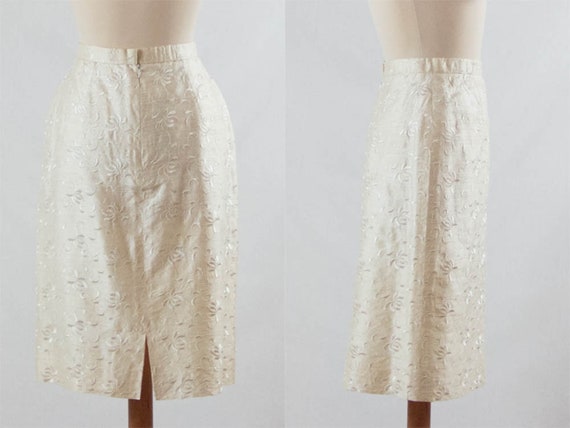 80s silk skirt, cream white skirt, longuette styl… - image 4