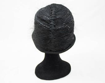 1920s cloche hat, antique hat, vintage original handmade, feathers hat,  black feathers, stiff hat, black cloche, 20s Cloche Hat, 1920s