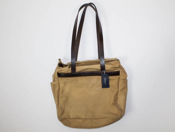 Pollini Vintage Bag, 90s Shoulder Bag, Canvas Lea… - image 2