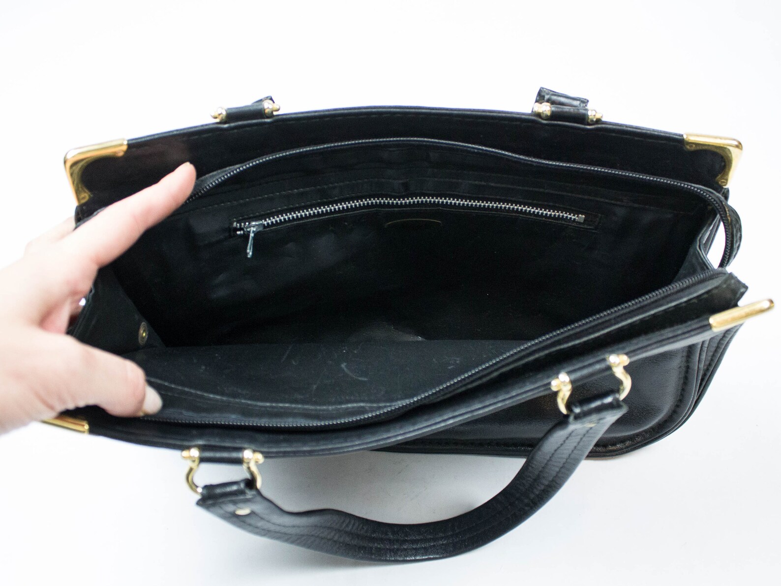 70s Vintage Bag Black Color Genuine Leather Handles Bag Etsy
