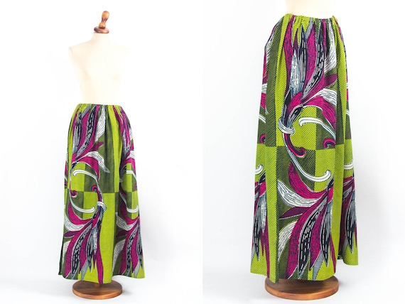 African Print Skirt, Maxi Skirt, Vintage 70s Skir… - image 1