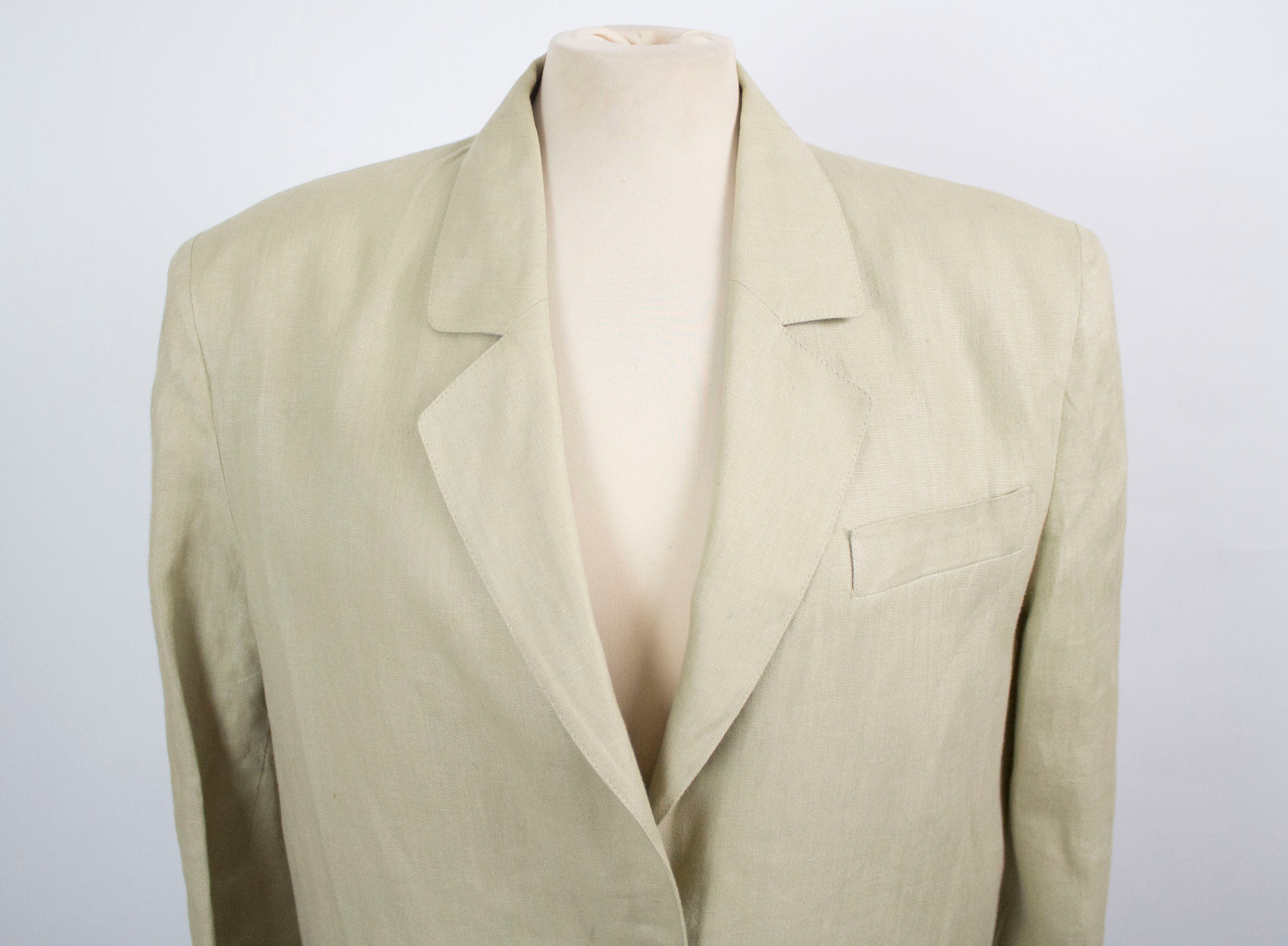ジャケット・アウター 80s 90s EURO linen tailored jacket beige 80s Linen Blazer, Beige Color, Long Sleeve, Wide Shoulders