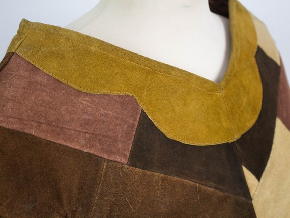 Leather Cape, 70s Vintage Coat, Patchwork, Brown … - image 7