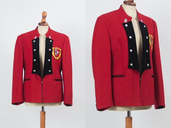 80s Jacket Marching Band Jacket Red Black Military -  Norway
