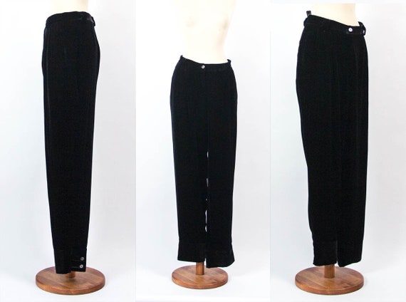 Midnight Blue Velvet, Vintage Trousers, Large Fit… - image 1