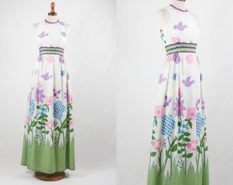 60s vintage dress, floral maxi dress, printed dress, romantic dress, flowers printed, wide skirt, sleeveless, spring dress, festival, boho