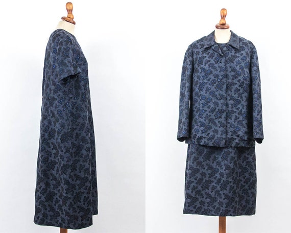 Vintage 60s Suit, Brocade Metallic, Brocade Dress,