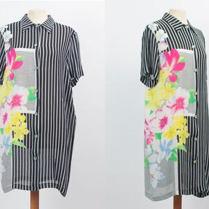 Camicia anni '80、Blusa Vintage、Righe Floreali、anni '80、A Righe bianche nere、La Perla、Made in Italy、Camicia divertente