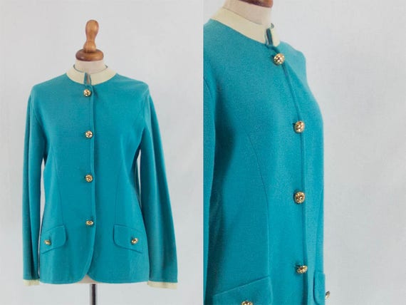 50s Vintage Sweater, Blue, Woolen Cardigan, 50s 60