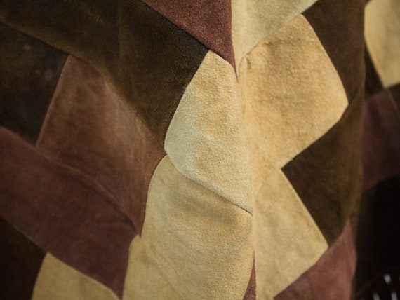 Leather Cape, 70s Vintage Coat, Patchwork, Brown … - image 5