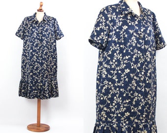 40s Summer Dress, Vintage 1940s Dress, Blue White Color, 1940s Day Dress, Provencal Style Dress, Large