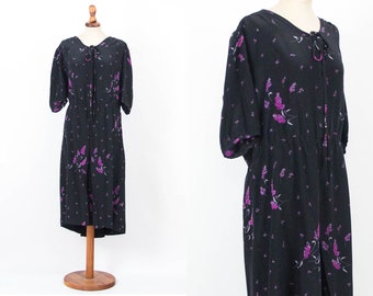 Silk Dress, 40s Vintage Dress, Swing Style, 40s Fashion, Floral Silk Dress, Black Floral Dress, 40s Silk Dress