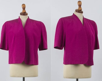 Vintage Crop Jacket, 80s, Bolero Blazer, Cropped Jacket, Fuchsia Color, Short Sleeves, Eighties, 80s Makes 50s