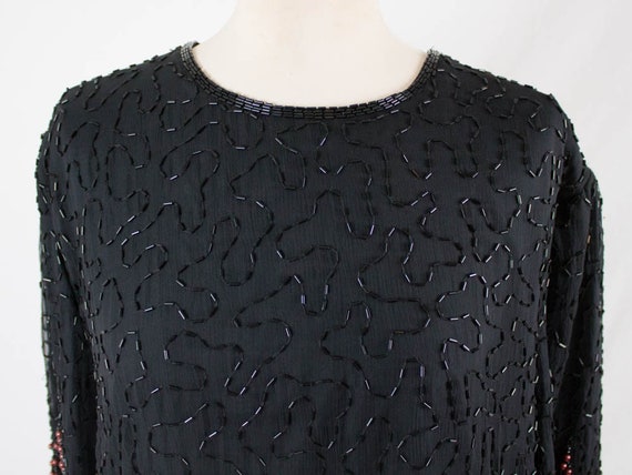 vintage 80's blouse, 1980s beaded tunic, evening … - image 3