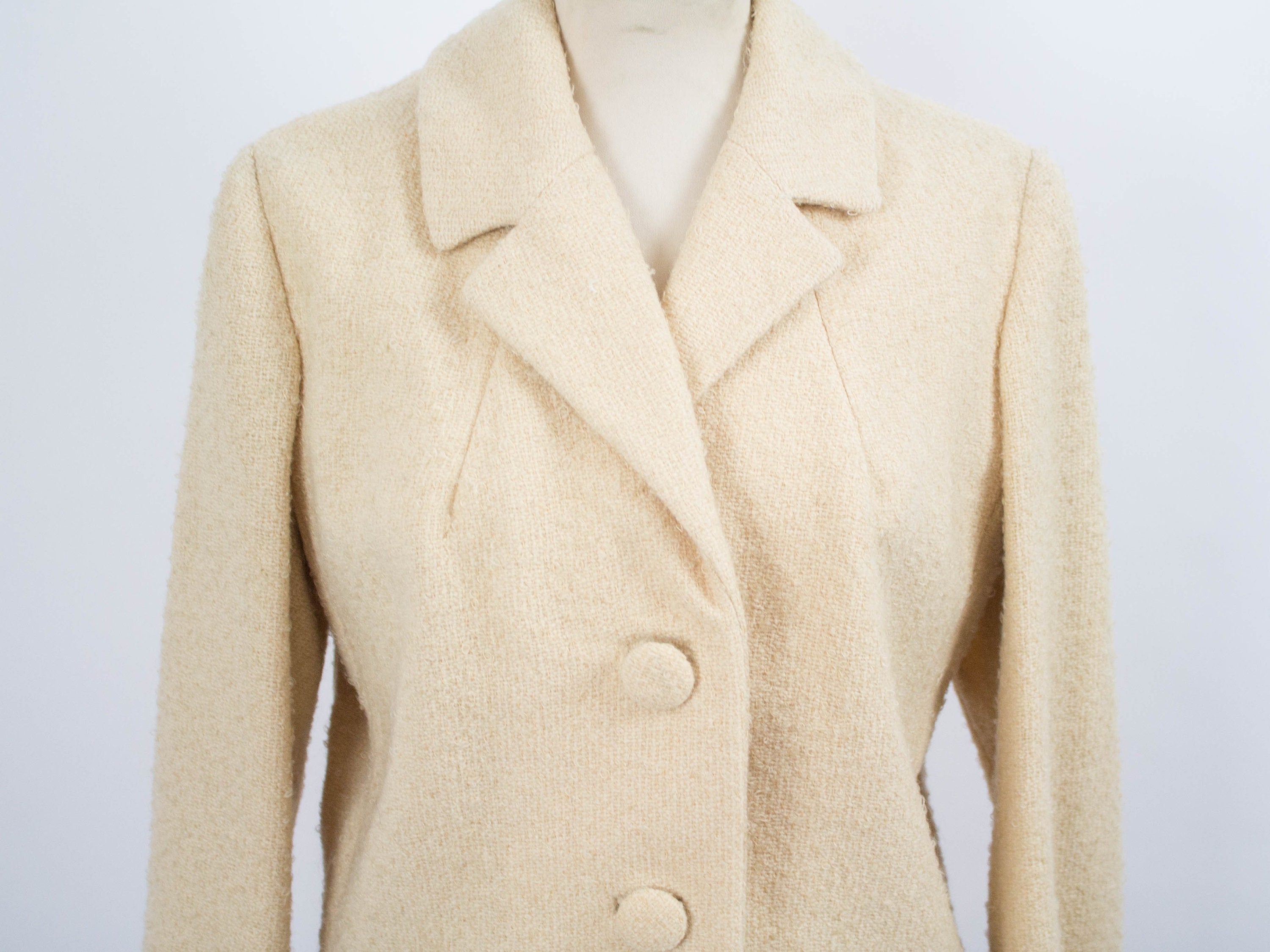 60s Beige Jacket Vintage 1960s Jacket Bouclè Wool Button | Etsy