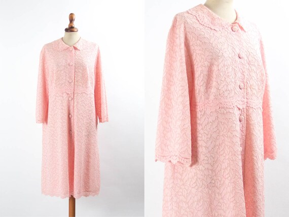 60s Vintage Duster, Lace Night Dress, Pink Color,… - image 5