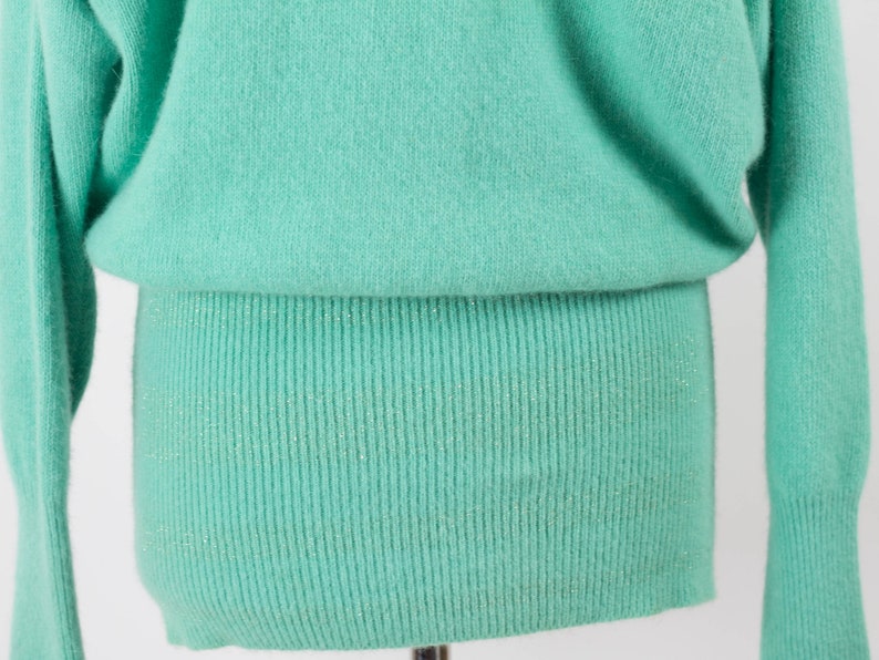 Wool Angora Long Sleeves Gold Color Buttons Size M Eighties Jumper 80s Vintage Cardigan Cozy Sweater Teal Color