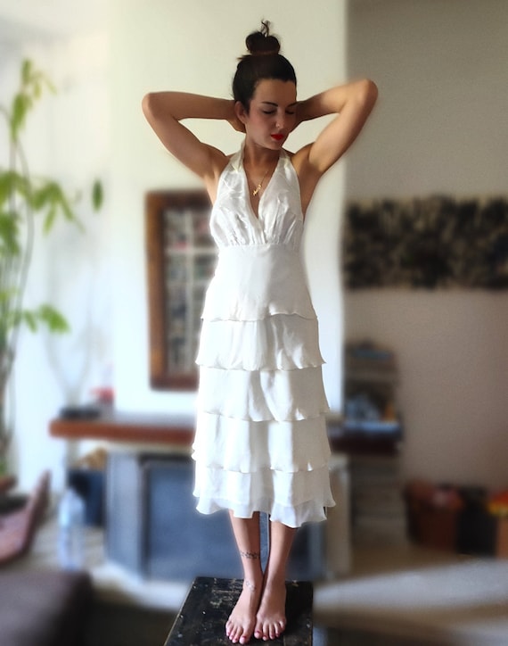 Vintage white cheap silk dress