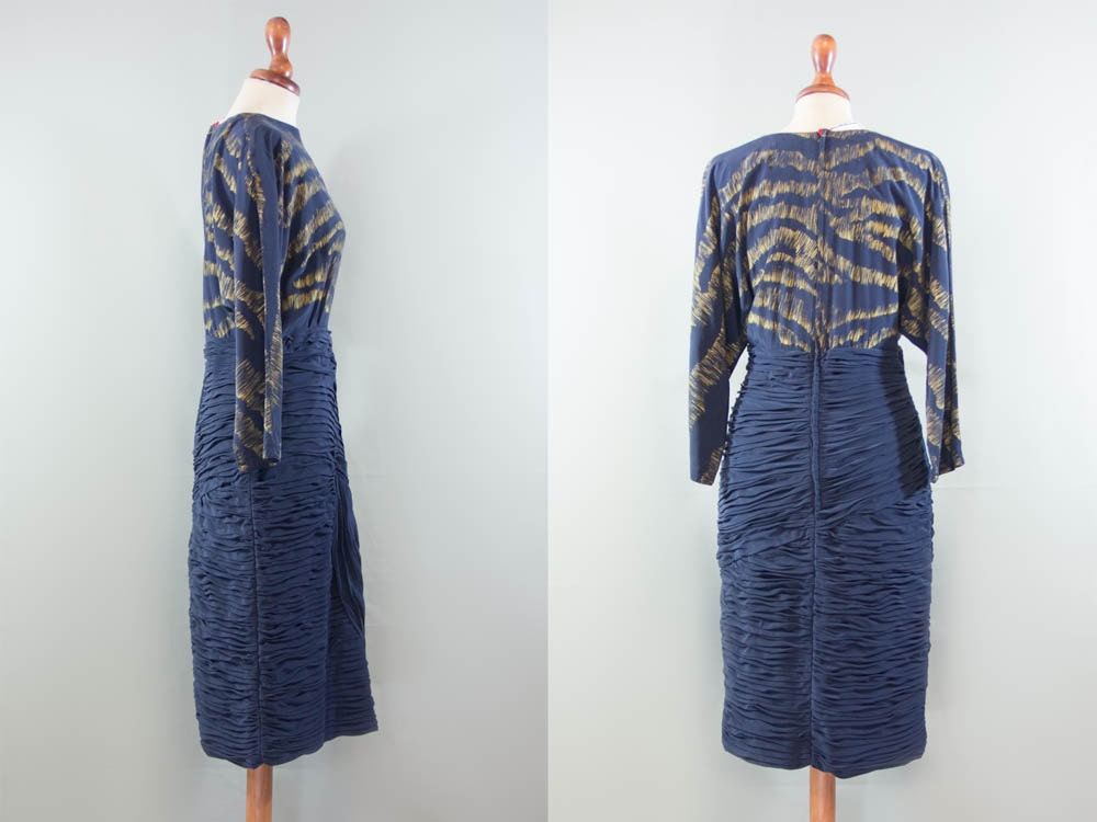 Silk Dress 80s Vintage Fontana Milano Frilled Dress Blue - Etsy