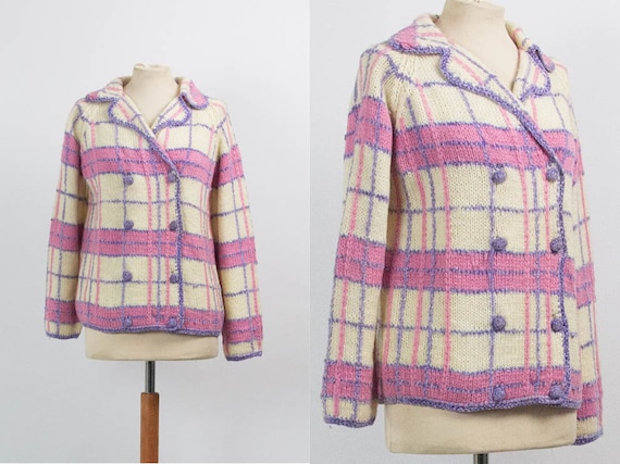 60s Vintage, Wool Cardigan, Hand Knitted, Handmade, Button