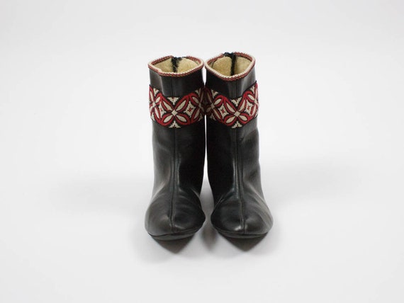 70s Vintage Boot, Leather Bootie, Embroideries, M… - image 3