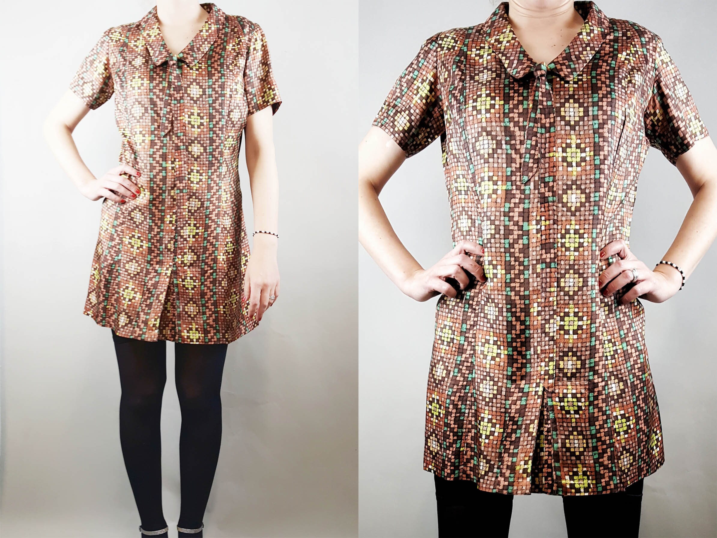 1950s wool-blend sartorial dress in melange brown shades main image 0