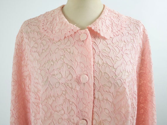 60s Vintage Duster, Lace Night Dress, Pink Color,… - image 9