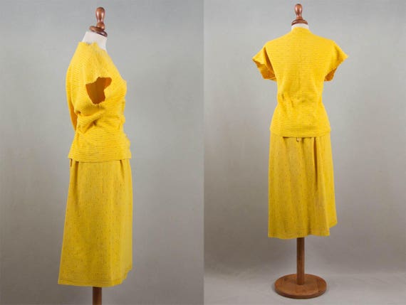 50s Knitted Dress, Vintage Yellow Dress, Handmade… - image 4