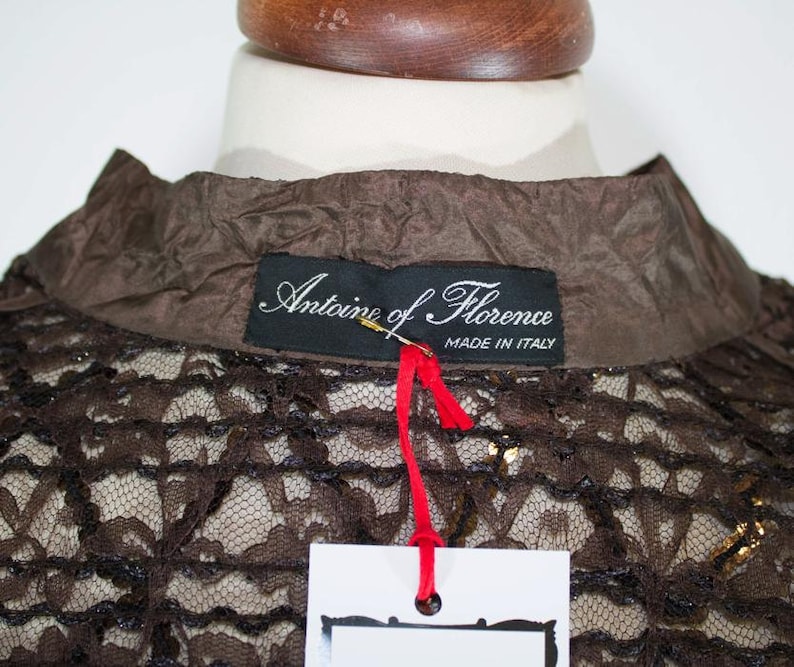 Vintage shirt 70s Brown sequin top brown sequin seventies blouse See-through top