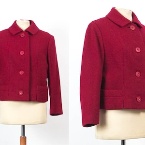 Red Blazer, 50s Vintage, 1950s Fashion, 50s 60s, Cropped jacket, Wool, Tailored, Long Sleeves, Blazer