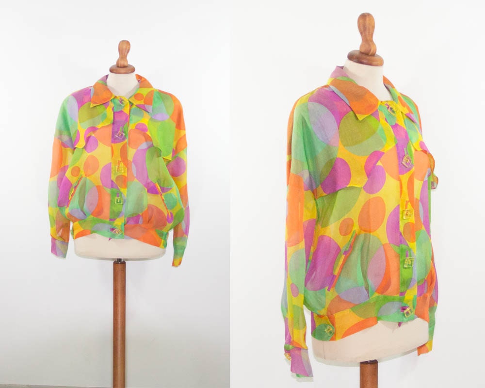 80s Bomber Jacket, Silk Vintage Eighties Jacket, See-through