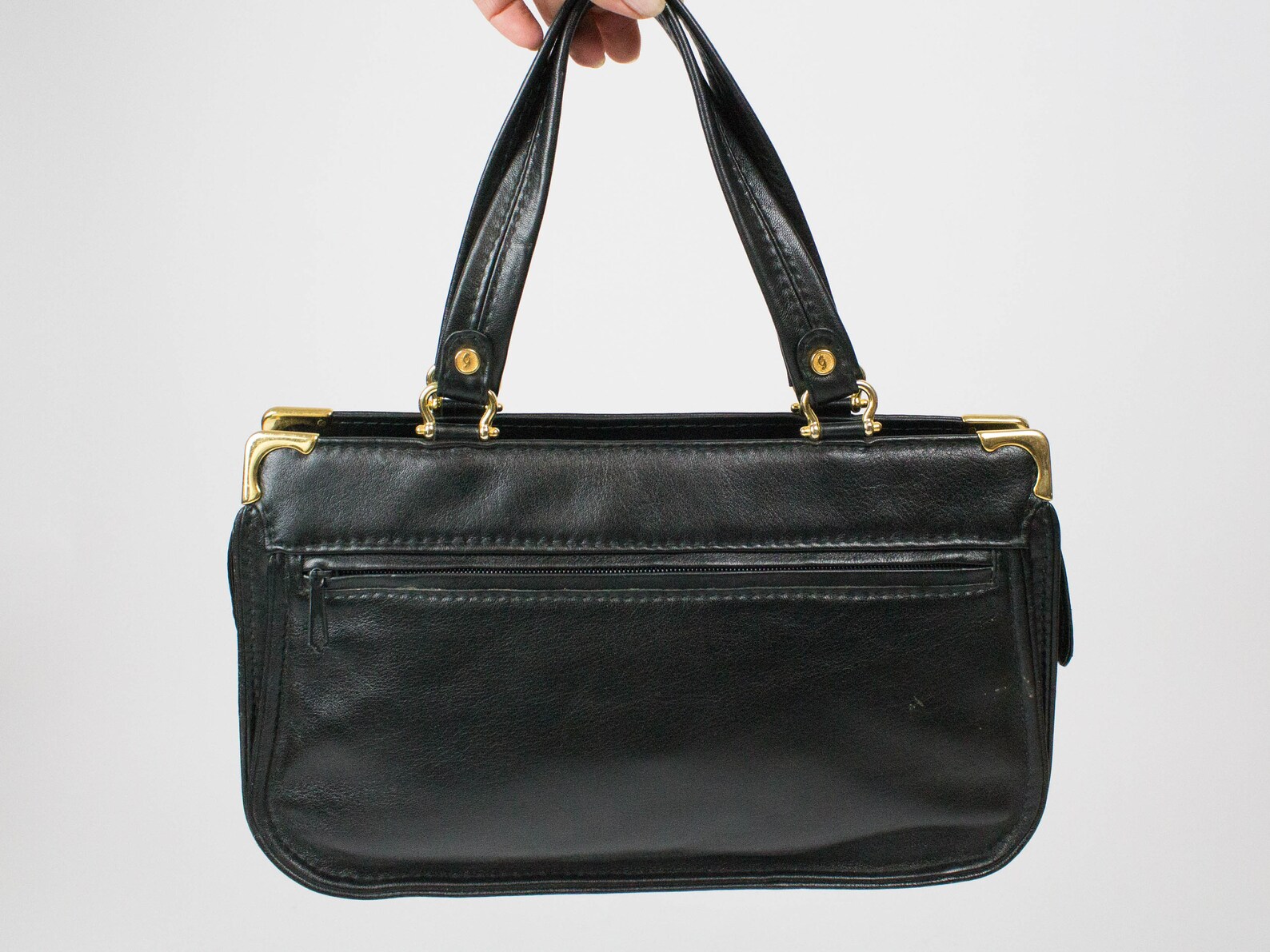 Pochette Vintage Vernie Noire Bandoulière Années 70 - Sac à Main épaule