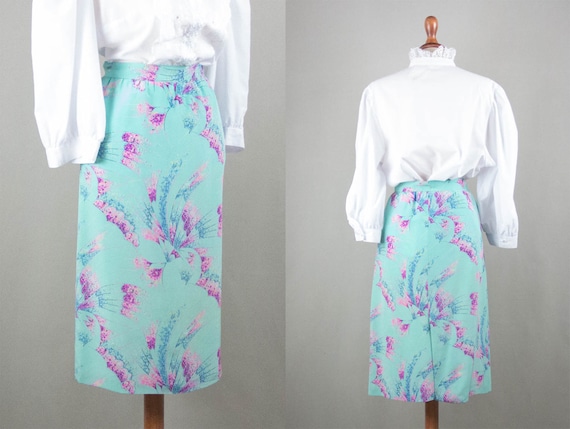 Vintage Silk Skirt Late 70s Sartorial Aquamarine P