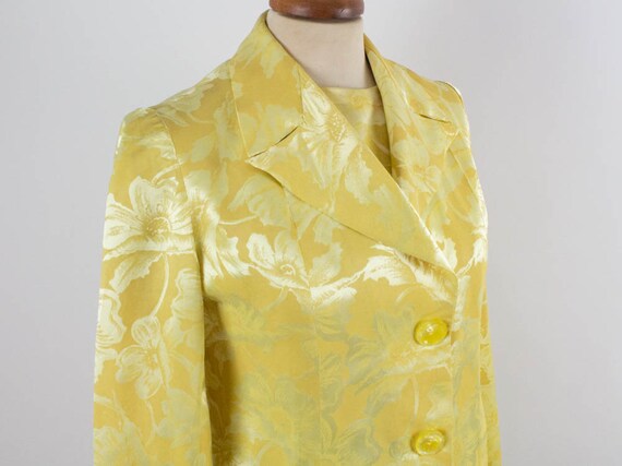 60s Yellow Suit, Brocade Flowers Dress, 2 Pieces … - image 5