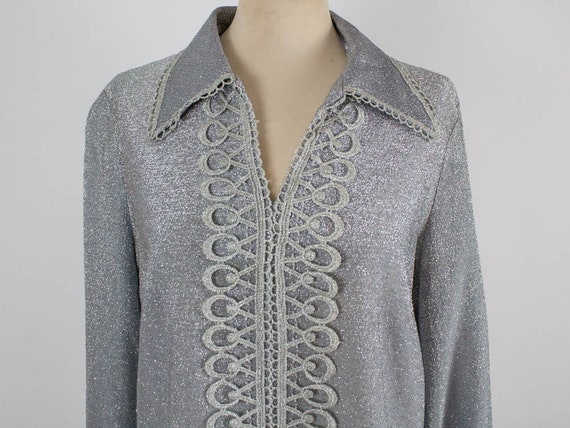 1960s Silver Blouse, Vintage Top, Late Sixties Bl… - image 3