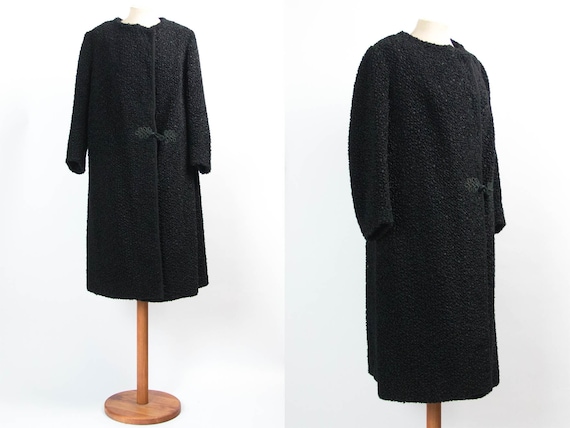 50s 60s Black Coat, Vintage Coat, Synthetic Fur C